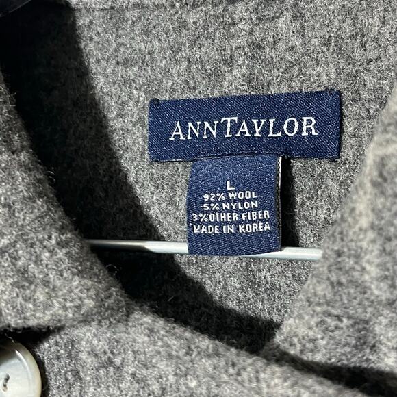 Ann Taylor Plaid Gray Wool Outerwear Casual Coat Jacket Women’s Size Large - Picture 3 of 8